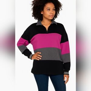 Vintage Pacer Petite Women's Colorblock Sweater - Black, Pink, Gray